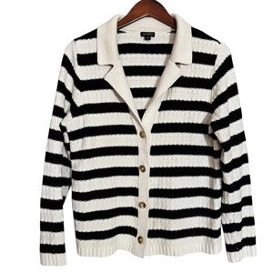 J. Jill Black and Cream Striped Button-Front Cardigan